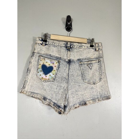 Retro Acid Wash Polka Dot Denim Shorts 19 Pastel Jean Patchwork 80s Eclectic 90s - Picture 9 of 16